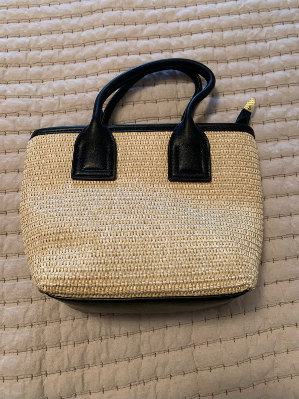 Woven Straw Tote with Black Trim - Classic Summer Handbag